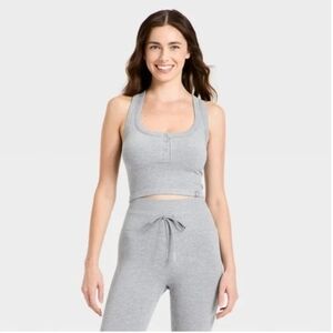 JoyLab Women's Seamless Henley Tank Top, Heathered Gray